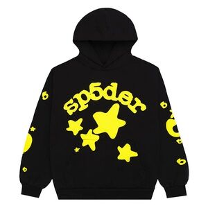 Black Hoodie with Yellow Star Designs
